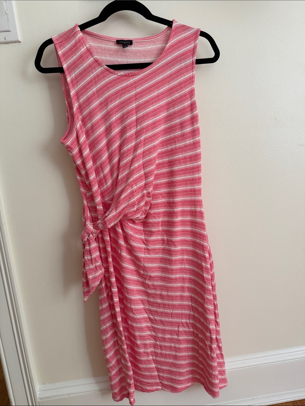 Talbots Pink and White Striped Sleeveless Tie-Waist Dress